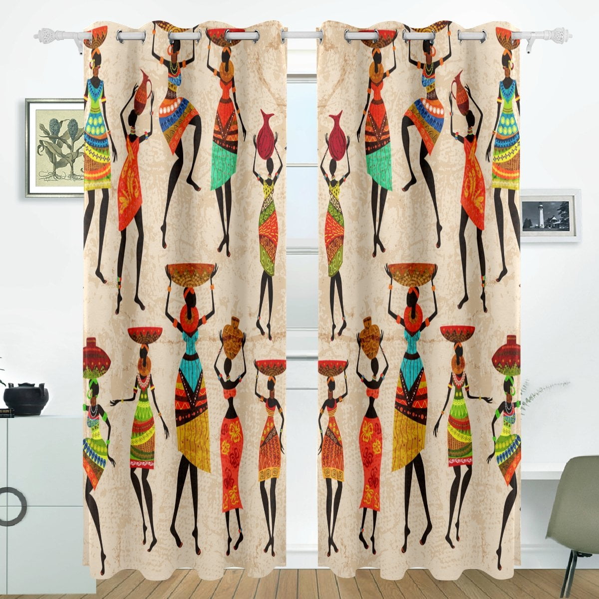 POPCreation Retro Beautiful African Women Window Curtain Blackout