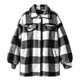 thumbnail image 5 of Button Down Plaid Jacket for Women,Turned-Down Collar Warm Fleece Shacket Coat with Pockets for Fall and Winter, 5 of 9