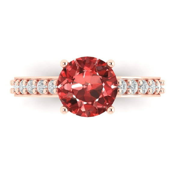 Solitaire with Accents Engagement Ring for Women - 2.3ct Natural Garnet in 18K Rose Gold Promise Ring