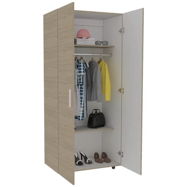 Closet Armario con 2 Puertas, Tubo para Colgar Ropa y Entrepaños Color Beige | Excelsior