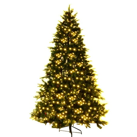 Pe Christmas Trees Uk Topbuy 8' PE/PVC Artificial Pine Tree Pre-Lit Christmas Tree w/ 600 LED Lights & Pine Cones ()