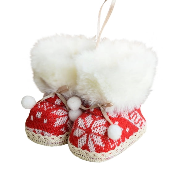 Christmas Boots Ornaments - Cute Christmas Tree Decorations, Fabric & Faux Fur Festive Pendants, Ideal Holiday Gift