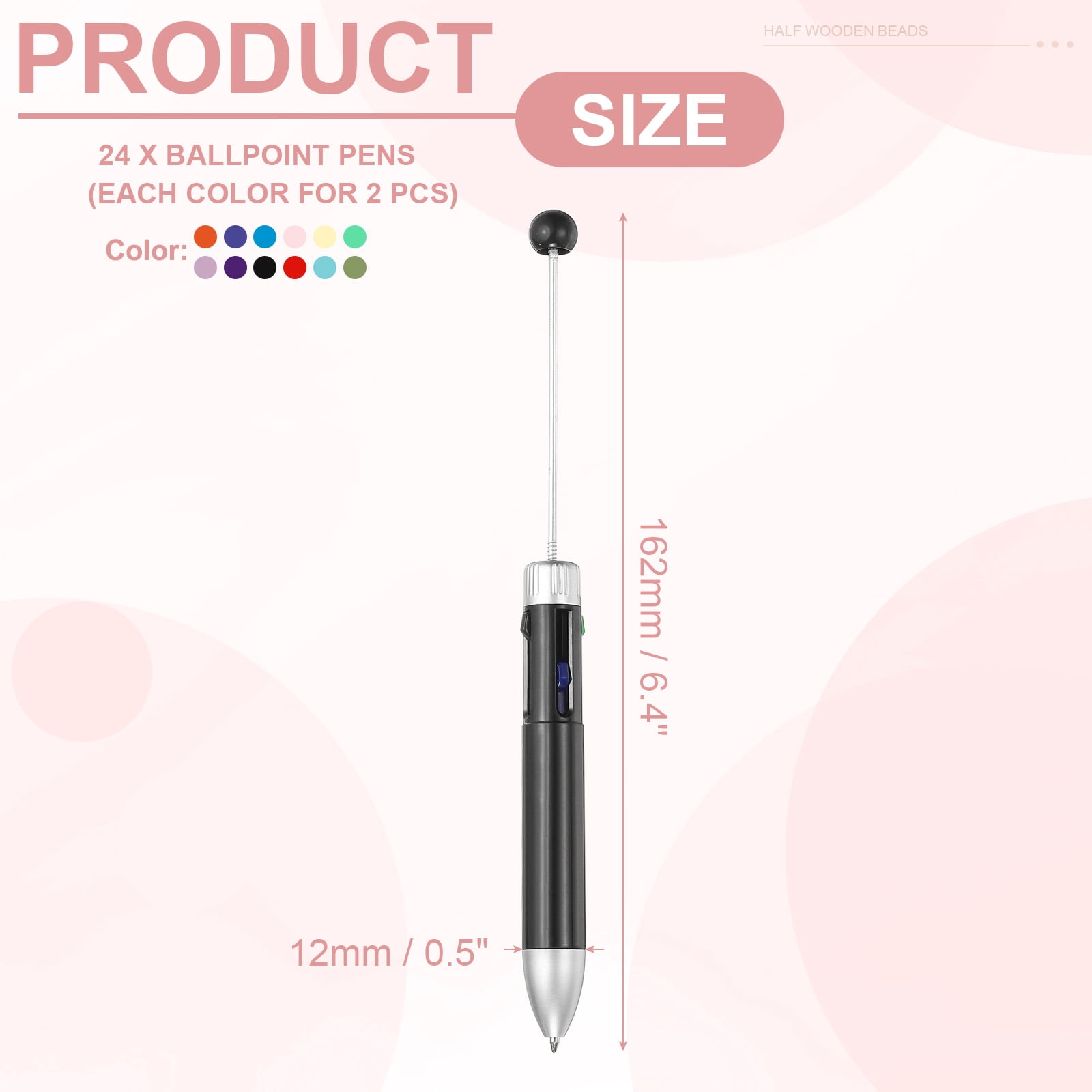 Uxcell 4 Colors Beadable Pens, 6Pcs 1.0mm Point Retractable Pen for DIY Crafts
