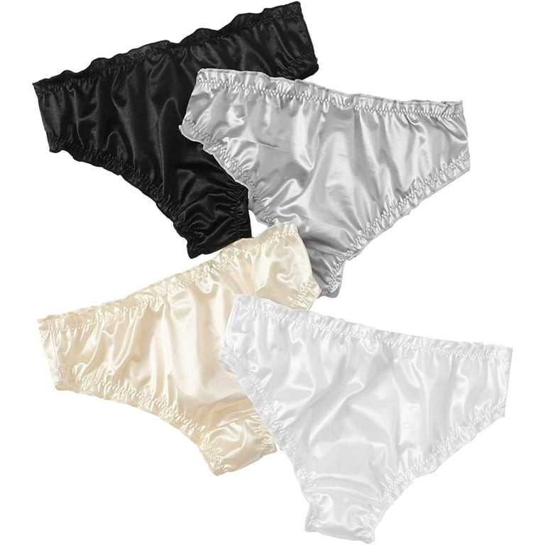 Verdusa Women's 4pack Frill Trim Satin Underwear Briefs Panty Set 