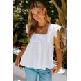 thumbnail image 1 of Women's White Puckered Texturing Ruffled Cap Sleeves Babydoll Top, 1 of 19