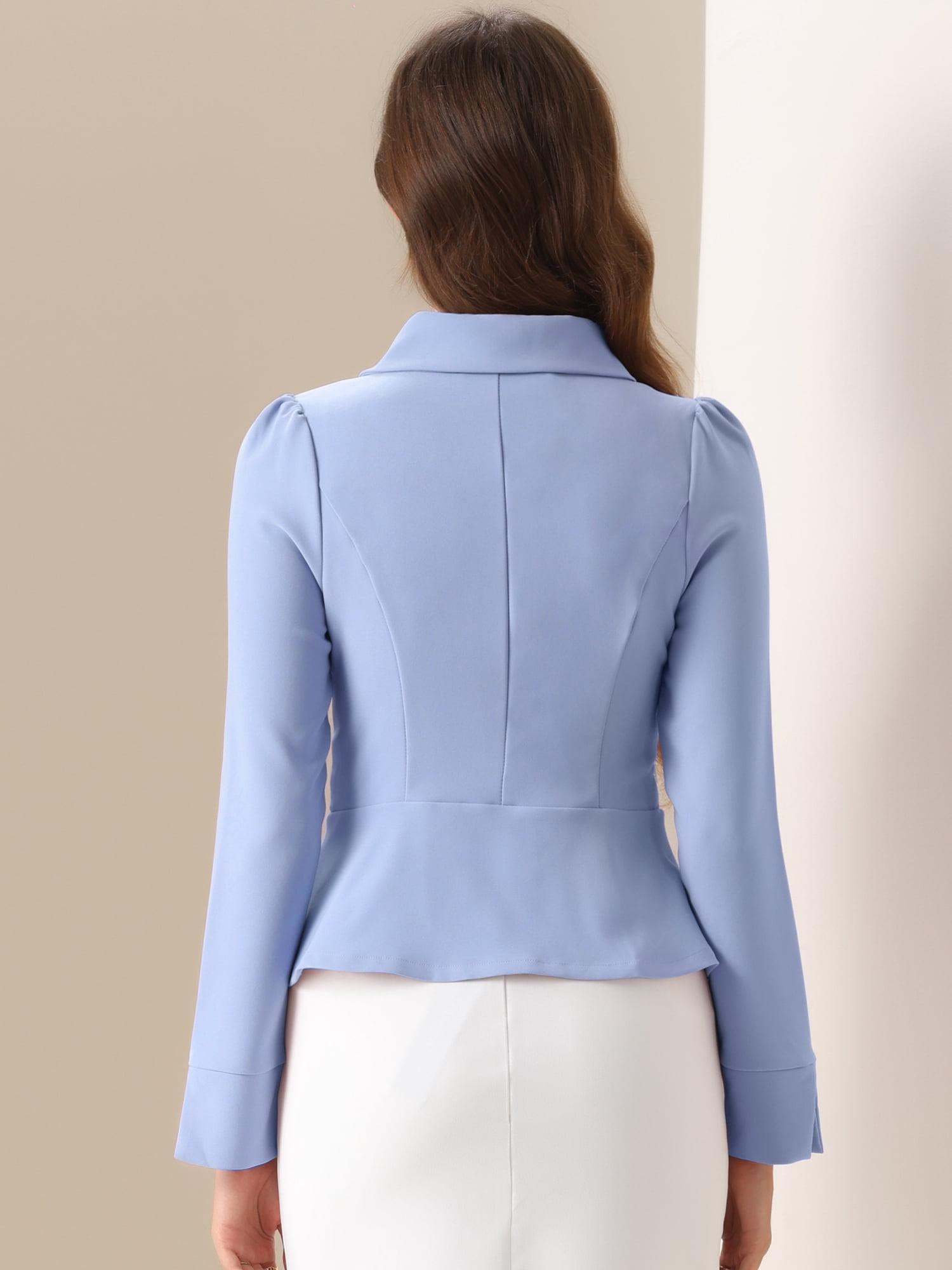 DARING DIVA Women's Peter Pan Collar Ruffles Office Blazers XL Light Blue