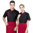 thumbnail image 4 of Chef Jacket Men Chef Coat Skin Friendly Chef Cheap Short Sleeve Uniforms O-Neck Cheap Short Sleeve Tops Bakery Cooking Clothes Work Wear Black M, 4 of 9