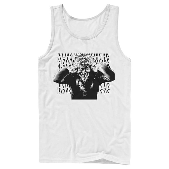 Men's Batman Joker Hahaha Crazed Look Tank Top White Large