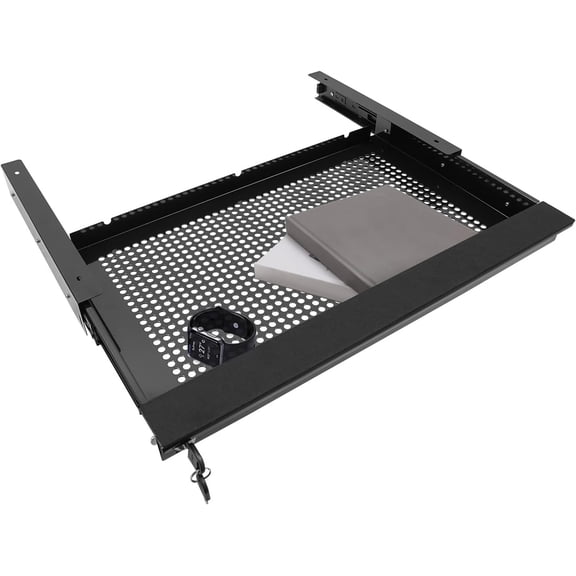 21.56'' Under Desk Mounted Sliding Pull-out Drawer, Pull-out Drawer with Lock Space-Saving, for Office Desk, Pull Handle, Storage Organizer for Sit Stand Workstation, Black