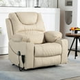 thumbnail image 2 of HSUNNS Power Lift Recliner Chair for Adults with Massage and Heat, Velvet Oversized Recliner with Cup Holder and Side Pocket, Independent Backrest and Footrest, 25" Width Seat, Beige, 2 of 11