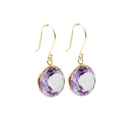 Round Amethyst Genuine Gemstone Dangle Earrings in 14 Karat Yellow Gold (4 Carat)