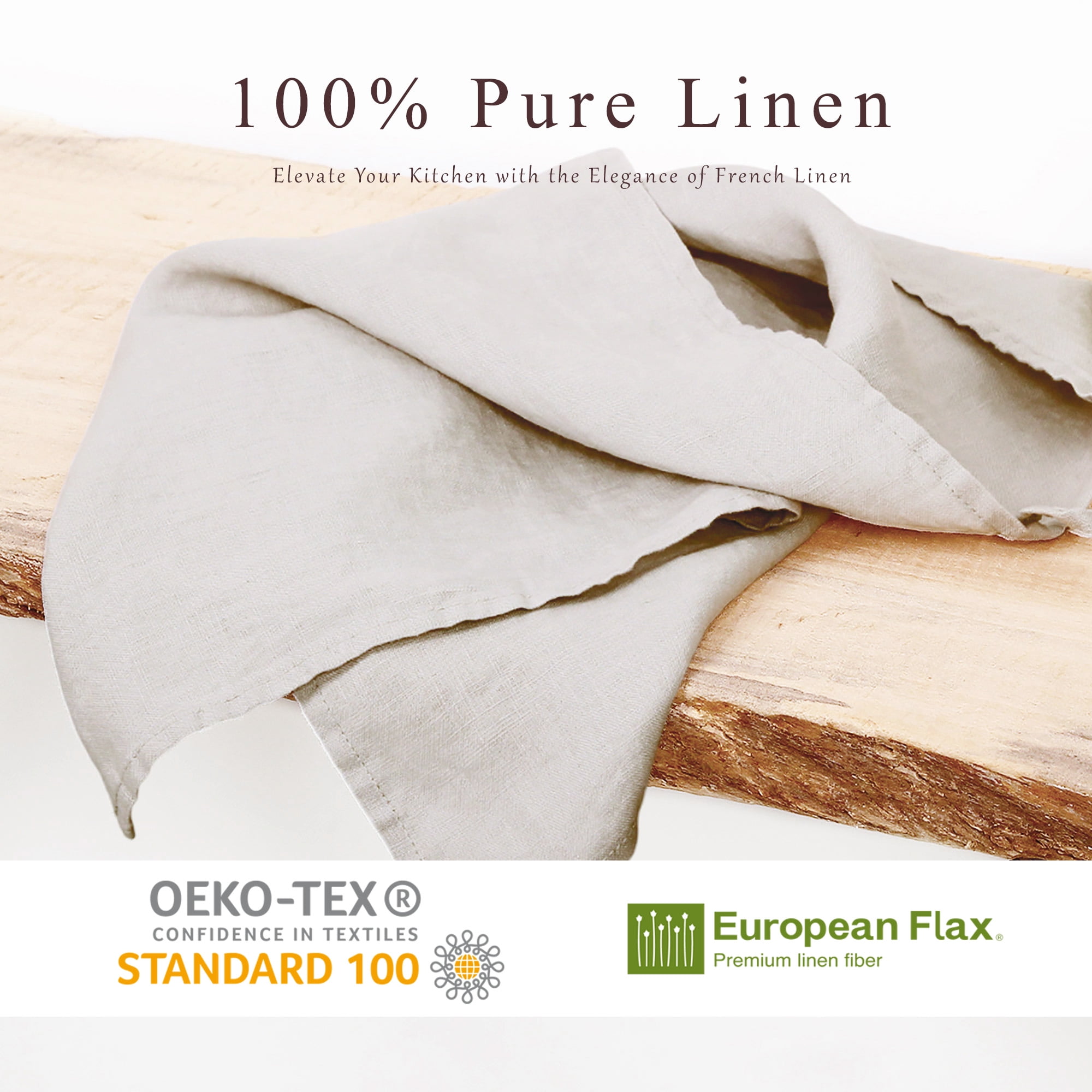 100% Linen Tea Towels 14 x 28 Inch Kitchen Dish and Hand Towels Set of 4 - Natural