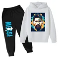 thumbnail image 2 of Conjunto de 2 piezas de sudaderas y leggings con capucha para niños y niñas, ropa deportiva informal blanca con estampado de Messi, ropa para niñas pequeñas, 2024, 2 of 5