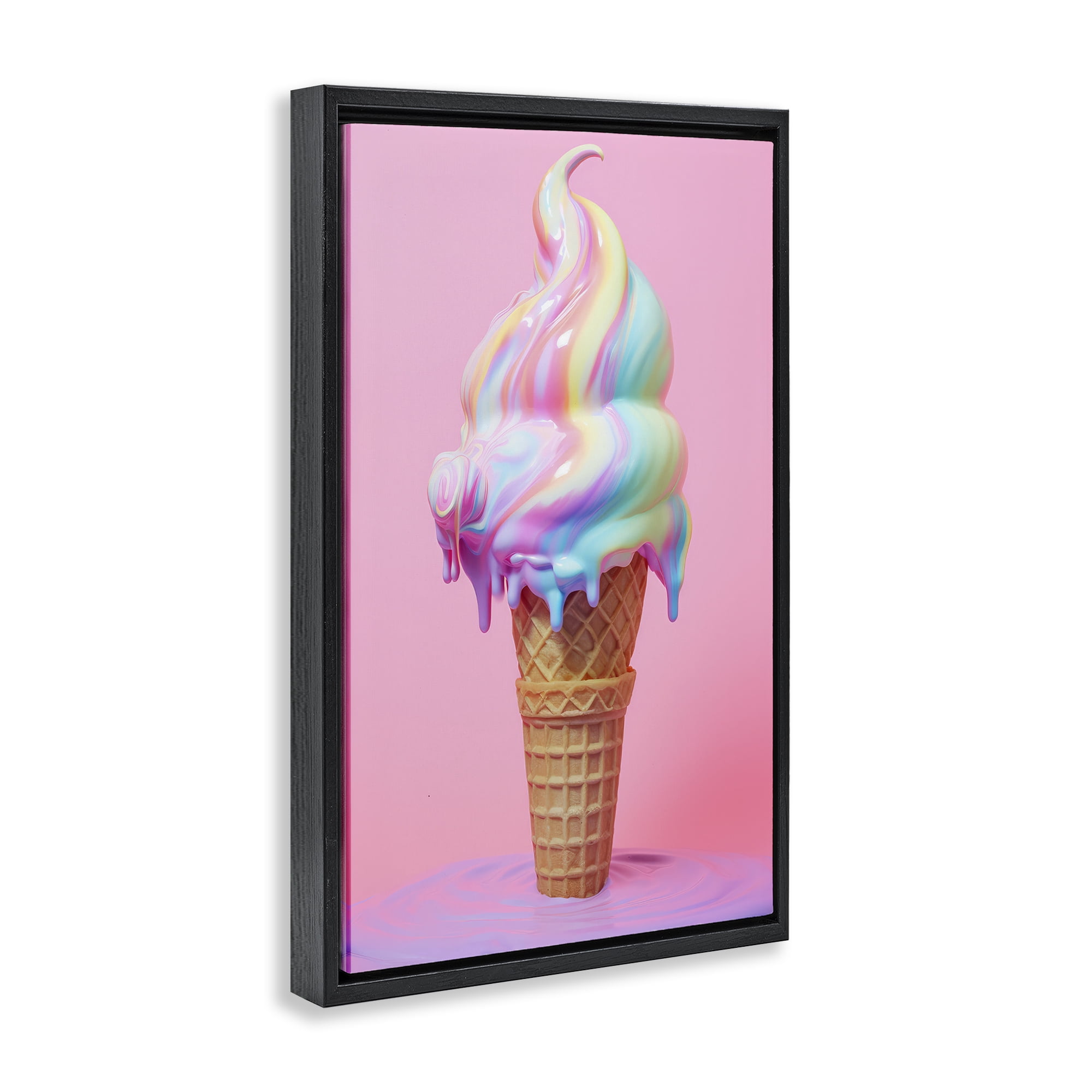 Stupell Industries Dripping Pastel Ice Cream Food & Beverage Painting Black Floater Framed Canvas Art Print Wall Art, 17 x 25