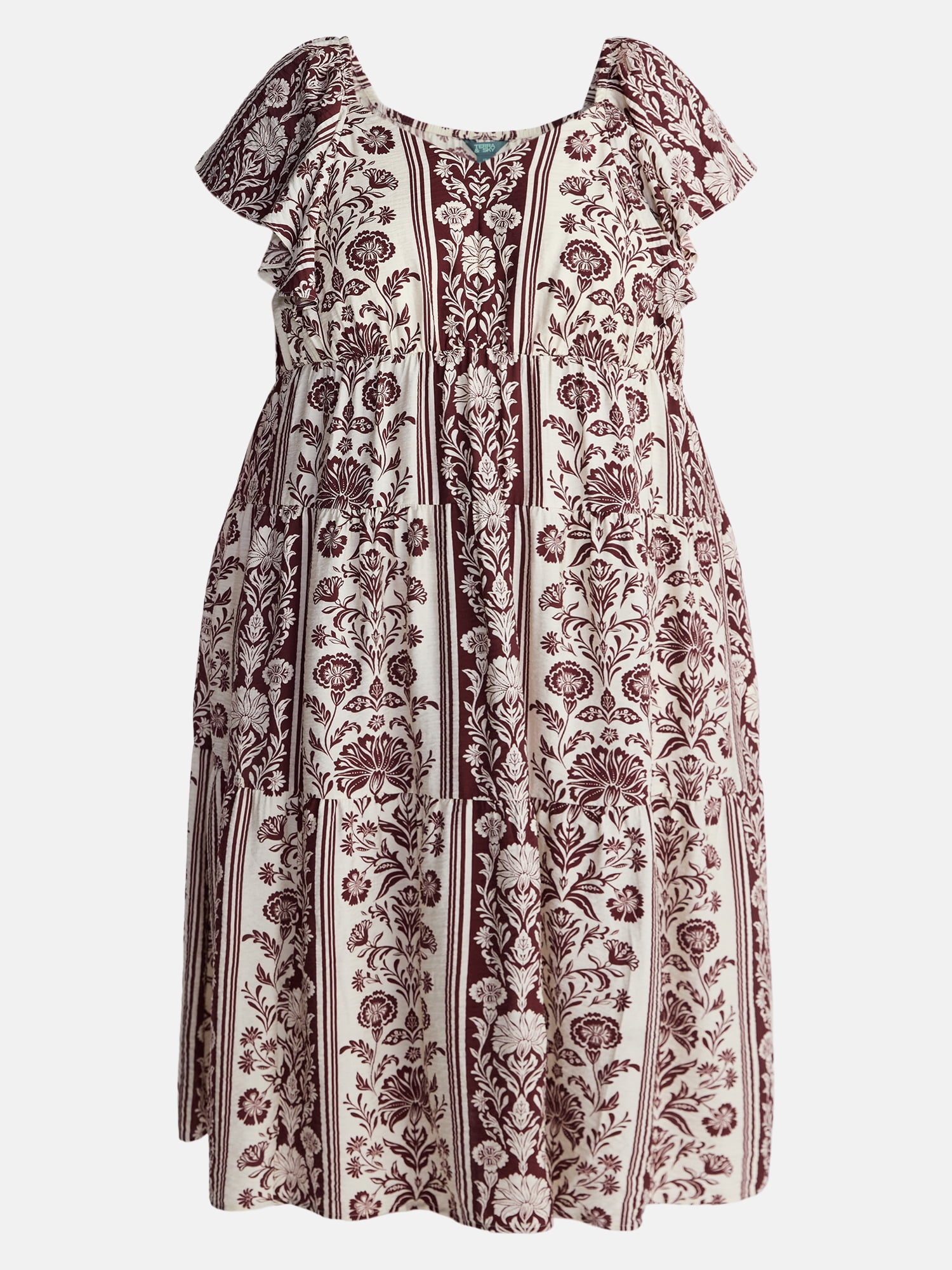 Terra & Sky Women's Plus Midi Dress with Flutter Sleeves, Sizes 0X-5X