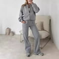 thumbnail image 5 of Womens Two Piece Outfit Zip up Hooded Sweatshirt Jacket High Waist Drawstring Wide Leg Pants with Pockets Casual Tracksuit Gray L(L), 5 of 5