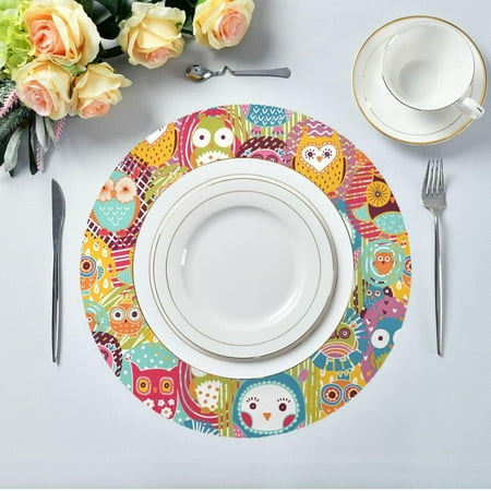 

Hidove Cute Owls Round Placemats 6pcs Non Slip Heat Resistant Washable Table Mats for Kitchen Dining Table Decoration 15.4