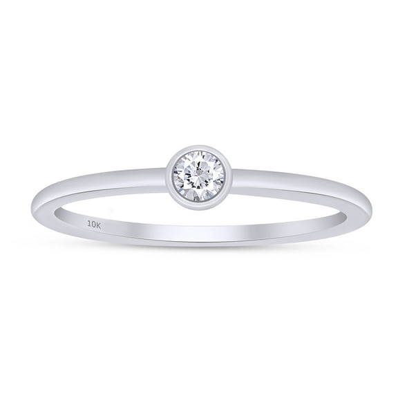 Solitaire Engagement Ring Lab Grown Round Diamond Stackable Minimalist Ring In 10K White Gold With IGI Certificate (0.07 Cttw, SI1-SI2 Clarity, G-H Color)