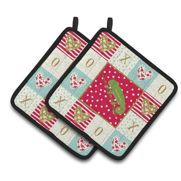 Carolines Treasures CK5531PTHD Chameleon Pair of Pot Holders, Red, 7.5HX7.5W, multicolor