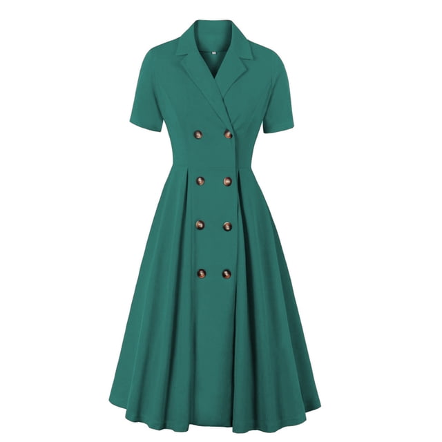 QIPOPIQ Robes pour Femmes Robe Fluide à Volants Manches Courtes Col en V Col à Revers Couleur Robe d'Été Formelle Taille Haute avec Boutons Offres 2023