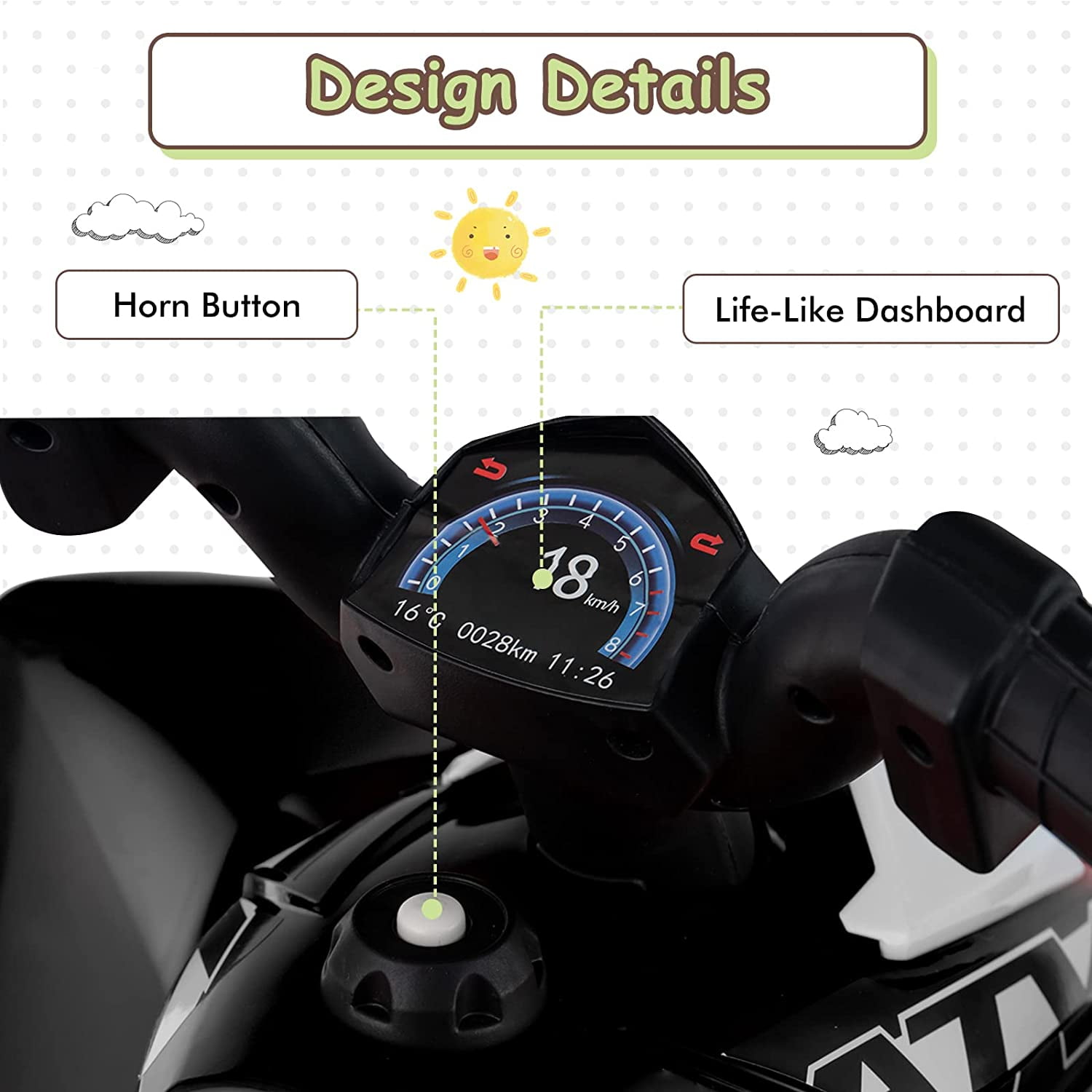 OLAKIDS Kids Ride On ATV, 6V Electric Vehicle for Toddlers, 4 Wheeler Battery Powered Motorized Quad Toy Car for Boys Girls with LED Lights, Horn (Black)