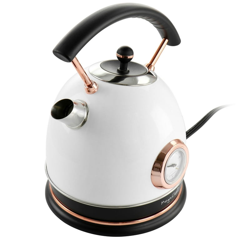 MegaChef 1.8 Liter Half Circle Electric Tea Kettle with Thermostat in White