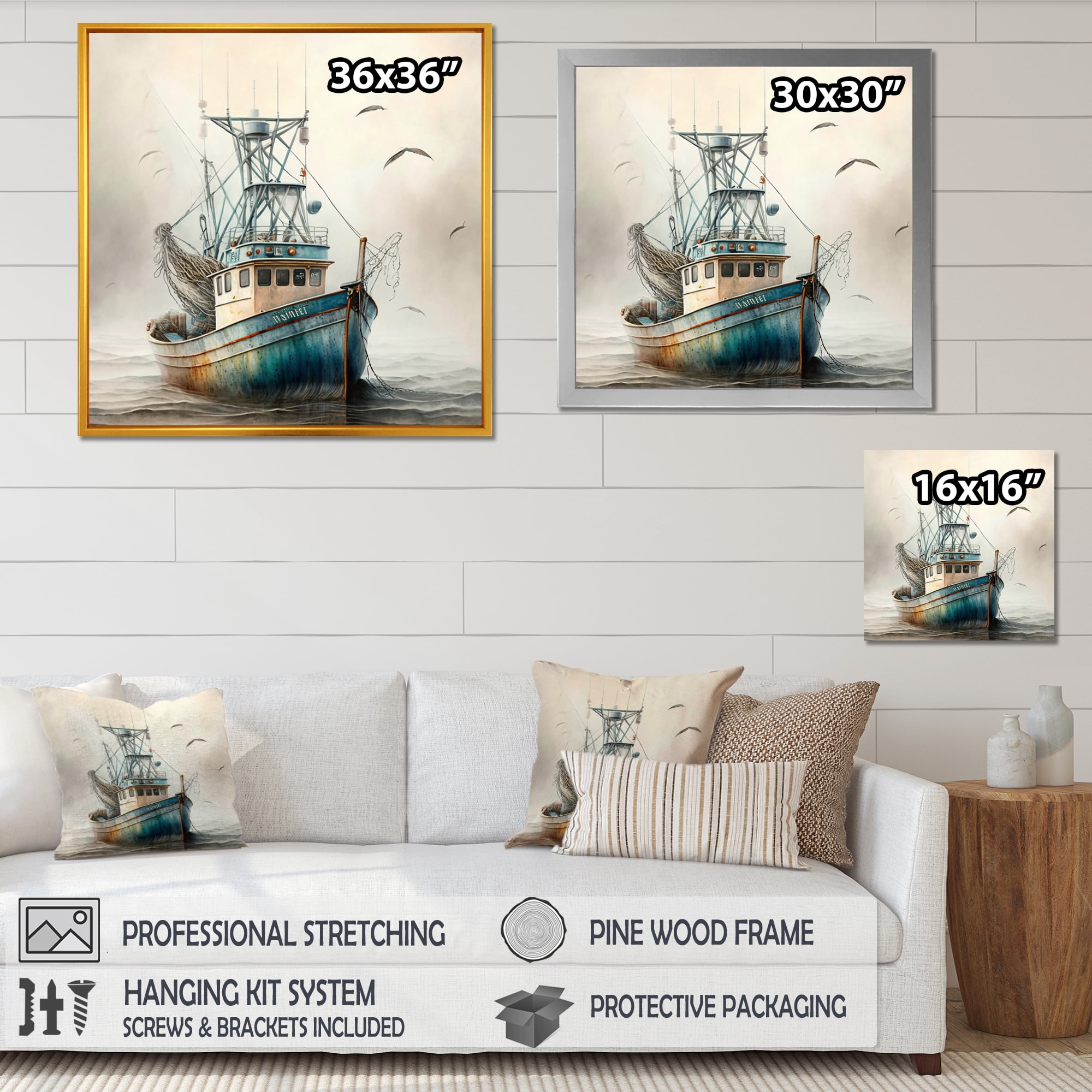 Designart Fisherman'S Boat On The Ocean II Canvas Wall Art