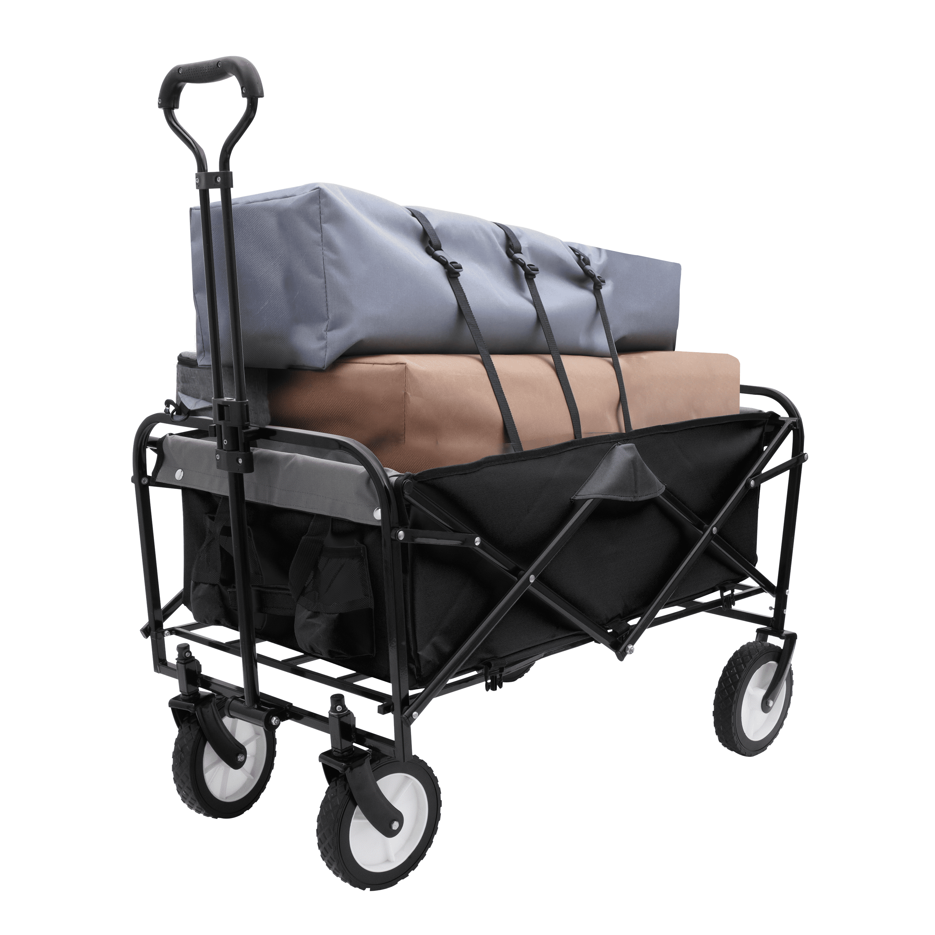 360lbs Collapsible Foldable Wagon Cart with strapping system ,Beach Wagon Utility Cart Utility Wagon Grocery Cart for Camping Shopping Sports Gardening Fishing