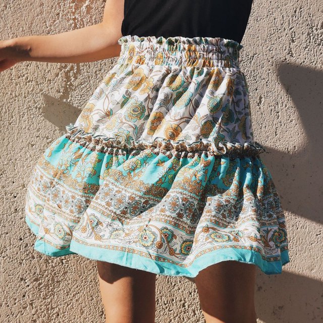 Falda corta con cintura elástica, falda con dobladillo con volantes para mujer, falda con dobladillo con volantes, falda con estampado floral, probada profesionalmente