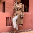 thumbnail image 5 of Idoravan Cardigans for Women Clearance Spring Women Casual Tops Jacket Long Sleeve Suit Collar Waist Strap Solid Cardigan Buttons Double Breasted Woolen Coat Windbreaker, 5 of 8