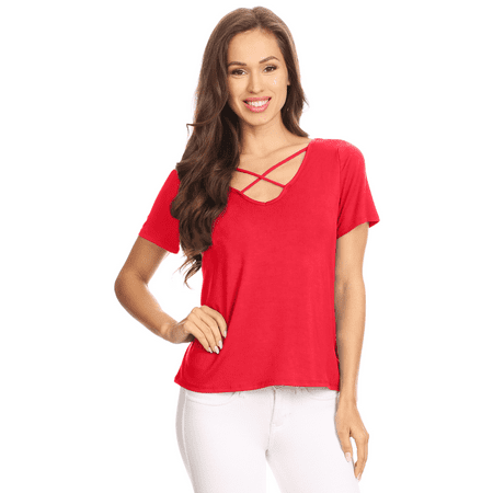 Reversible Triangle Top - Simlu Short Sleeve Criss Cross Top for Women Reversible Deep V Neck Tops - USA