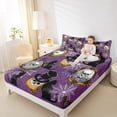 thumbnail image 4 of Manfei Dreamy Purple Halloween Twin Sheet Sets, Gothic Skeleton Twin Fitted Sheet, Cartoon Spider Web Flat Sheet, Microfiber Bedroom Decor, 3pcs, 4 of 7