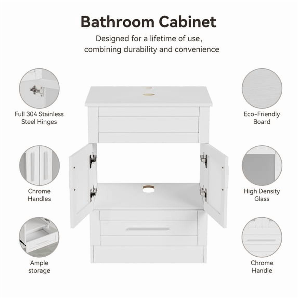 FULLWATT 24" Vanity Bathroom Cabinet with Mirror and Vessel Sink Bowl Faucet Combo Set
