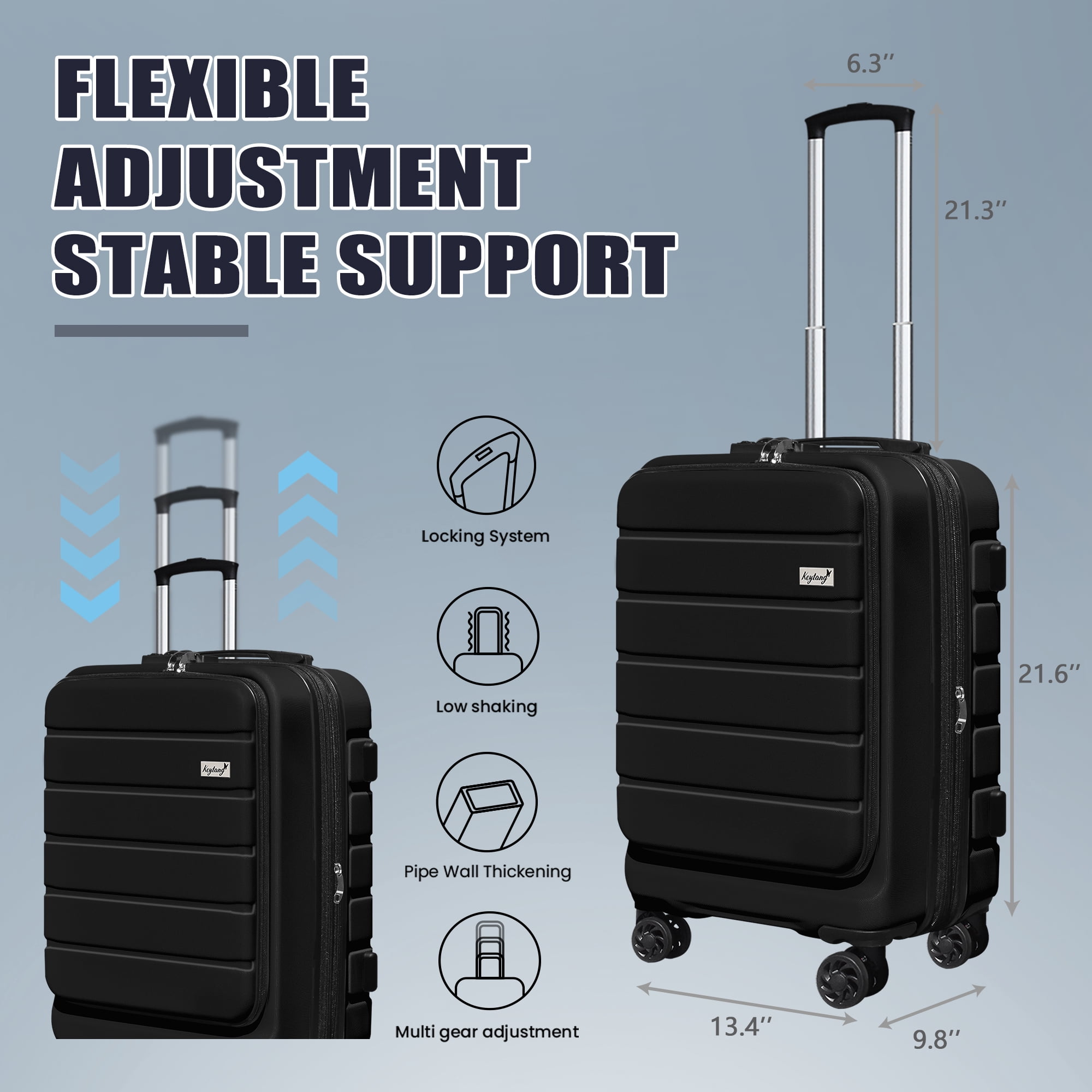 Explorer 20 Inch Carry On Hardshell Luggage with Front Pocket,Black
