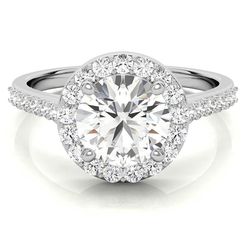 Auory 1 Carat Round Cut Moissanite Halo Engagement Ring in 18k White Gold Plating Over Sterling Silver for Women