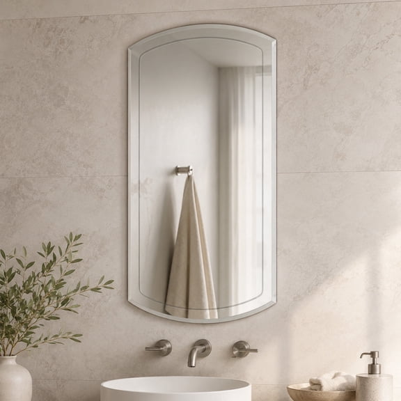 Head West 16x30 inch Arched Recessed Medicine Cabinet Storage, Frameless Bathroom Wall Mounted Vanity Mirror with V-Groove