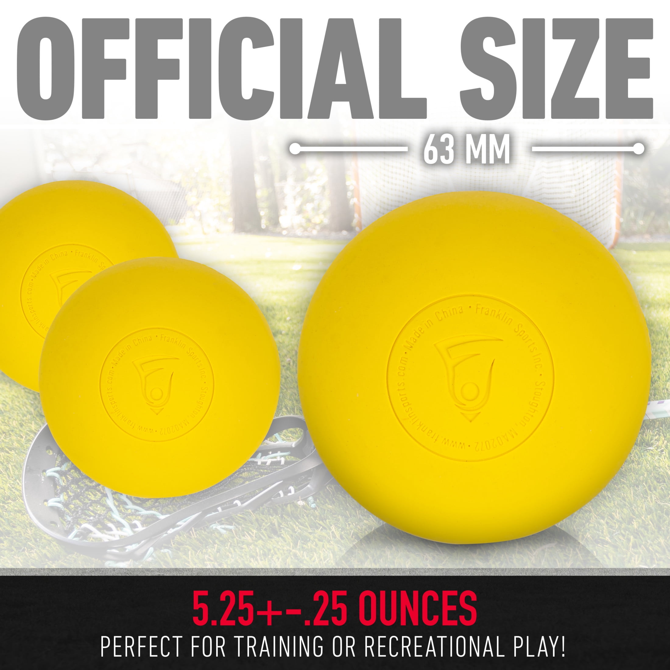 (2 pack) Franklin Sports Lacrosse Balls - Official Size Lax Balls for Practice - Rubber 63mm Outdoor Lacrosse Balls - Great for Muscle Massage Therapy + Yoga - Yellow 6 Pack