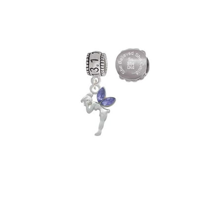 Small Purple Wings Silvertone Small Fairy with Purple Wings 13.1 Half Marathon Run She Believed She Could Charm Beads (Set of 2) ()