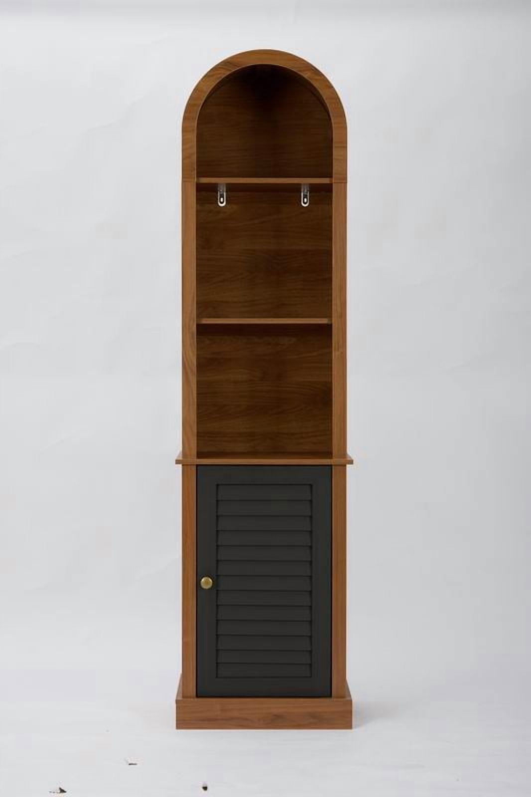 Tall Arched Corner Bookshelf with Shutter Door, Narrow Wooden Corner Display Cabinet, Freestanding Corner Storage Rack for Living Room, Bedroom, Small Space, Walnut Brown