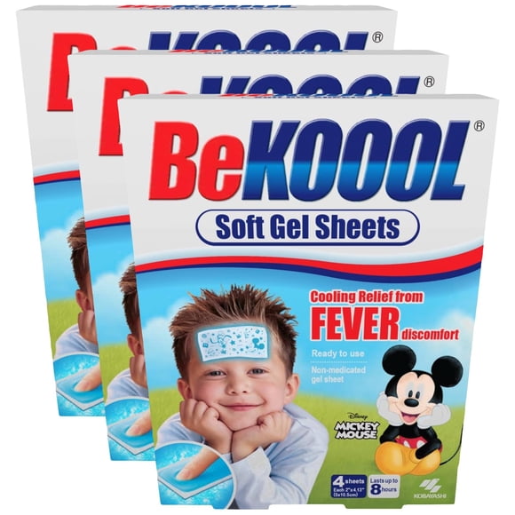 Láminas de gel refrescante BeKoool para niños, 4 unidades, paquete de 3