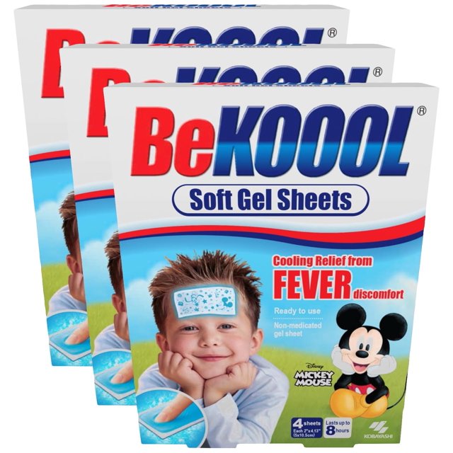 Láminas de gel refrescante BeKoool para niños, 4 unidades, paquete de 3