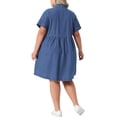 thumbnail image 4 of Vestido de mezclilla babydoll de talla grande para mujer Agnes Orinda, con botones, cuello de solapa, mangas cortas, vestido casual de camisa de jean con bolsillos, 3X azul medio, 4 of 8