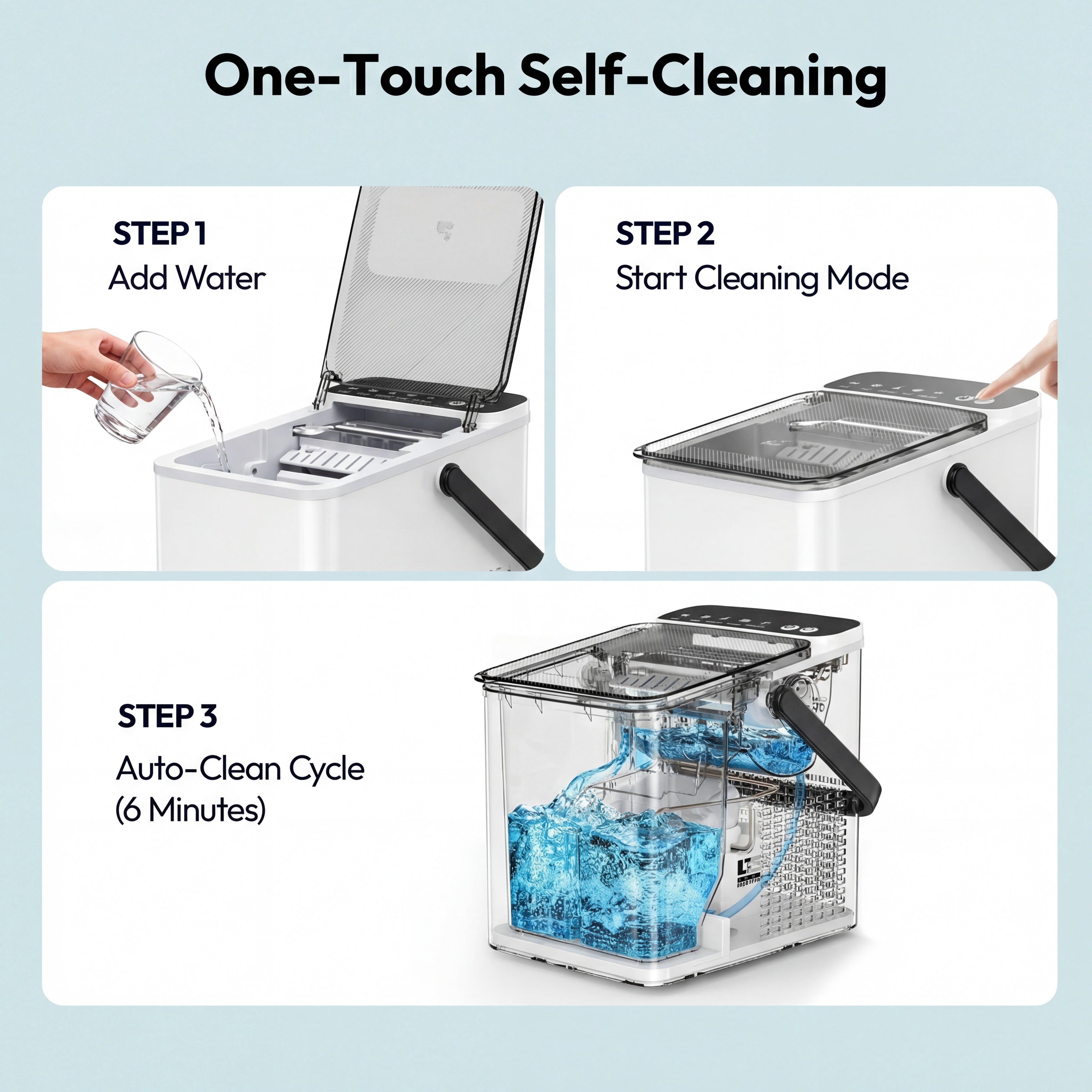EUHOMY Countertop Ice Maker, 26 lbs/Day Portable Bullet Ice Machine, Self-Cleaning, Compact Design, White