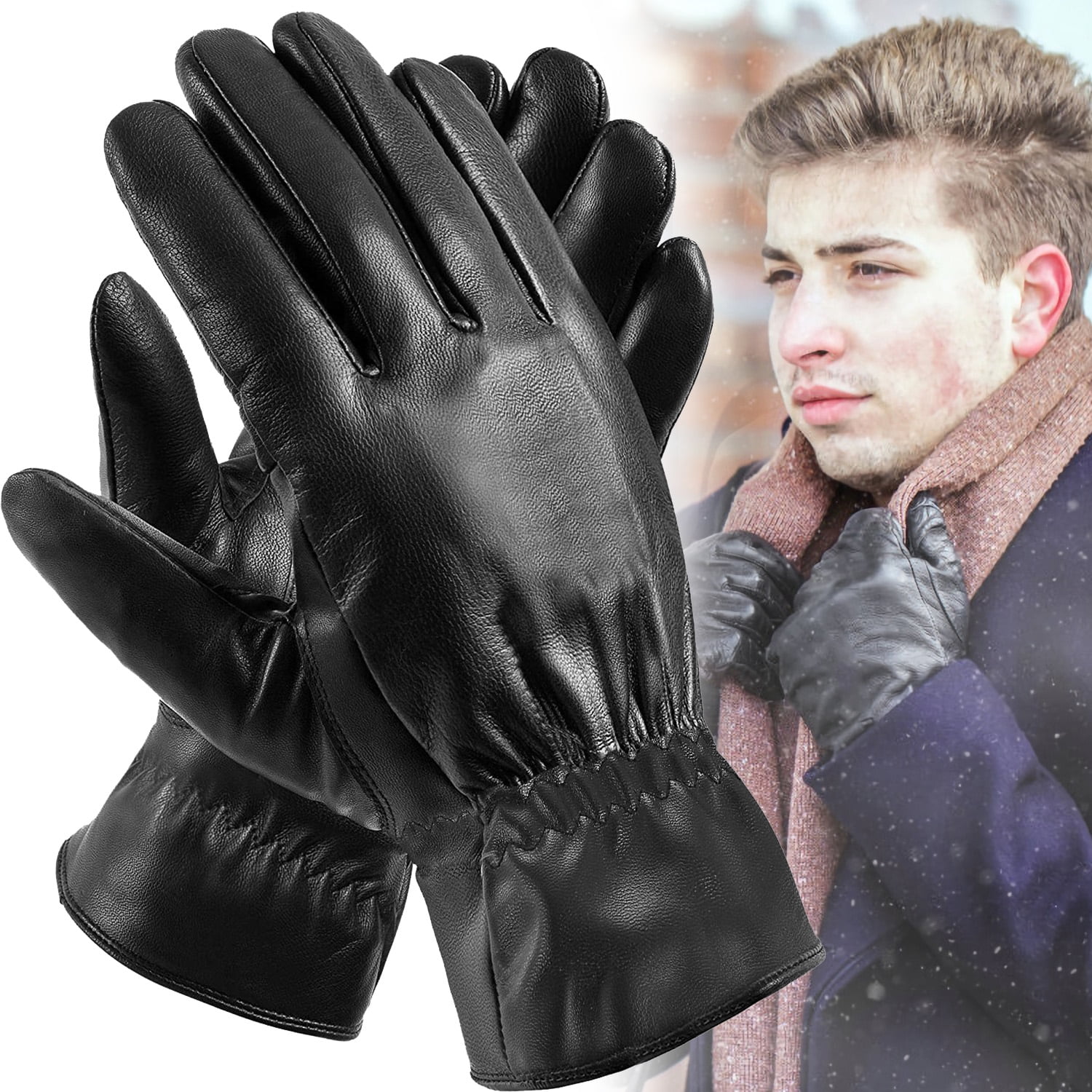 GPCT Mens Womens Dressy Leather Gloves,Unisex Outdoor Windproof Soft