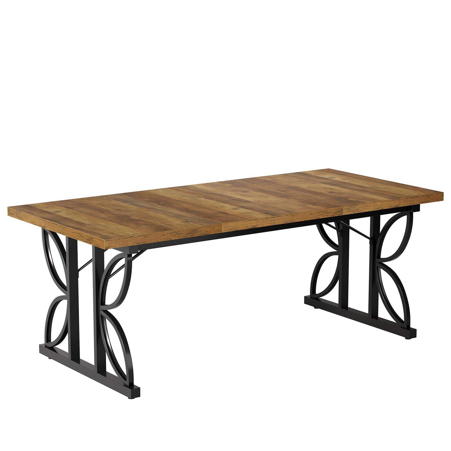 Demi Bonn 70" Industrial Wood & Metal Dining Table Large Rustic Kitchen Table, Dining Room Table for Family Gatherings, Brown