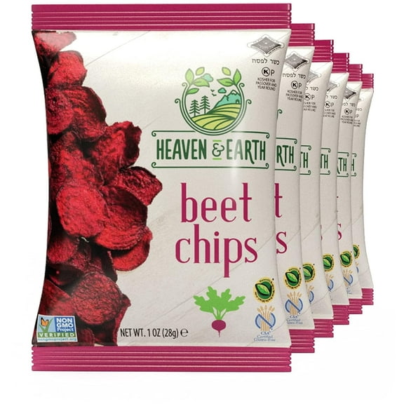 Heaven & Earth Beet Chips 1oz (6 Pack) Crisp and Delicious | Gluten Free | Certified Kosher (including Passover)