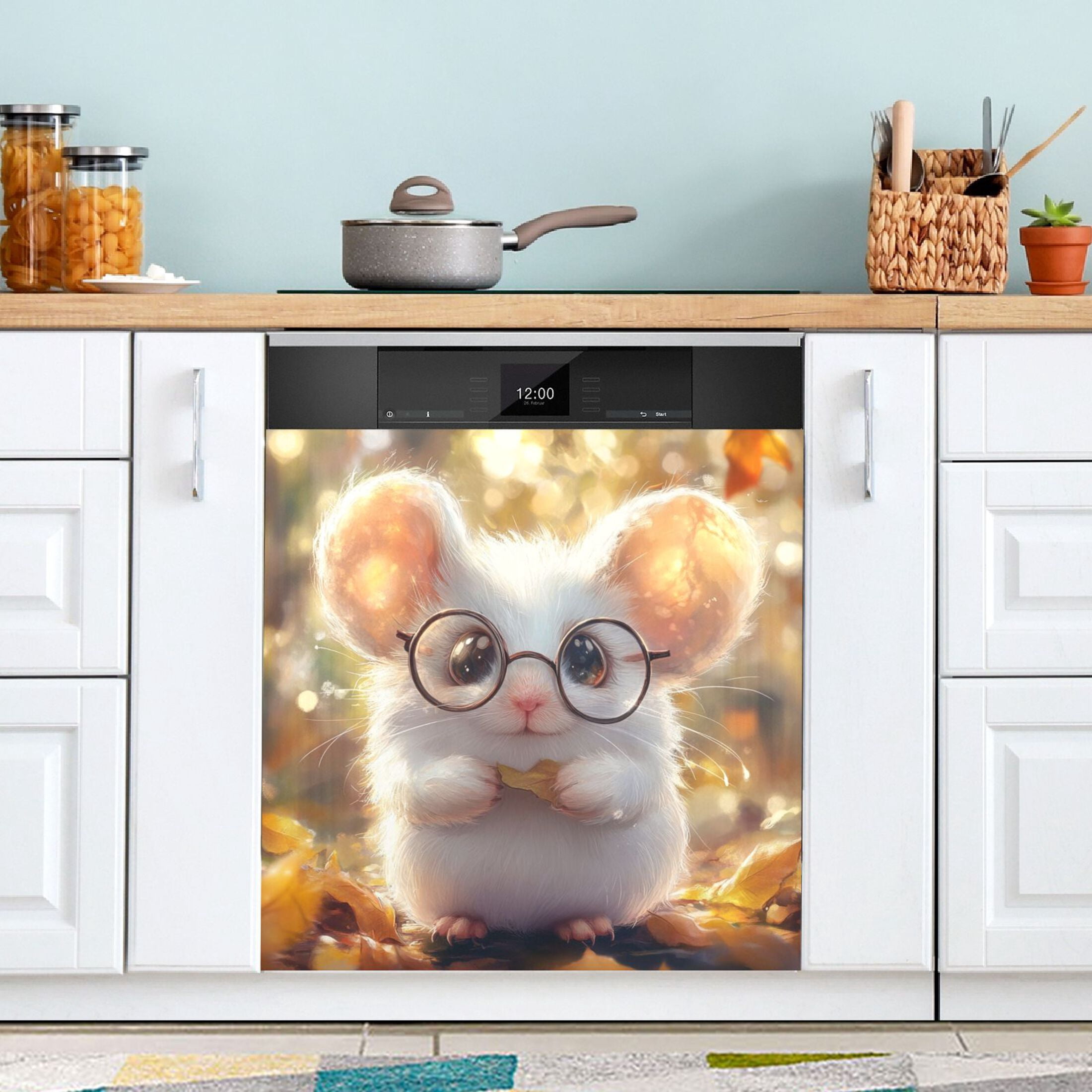 Dishwasher Magnetic Sticker 23x26 Inch Refrigerator Magnetic Sticker Washing Machine Magnetic Sticker Kitchen Panel Magnetic Sticker Home Decor Adorable White Mouse