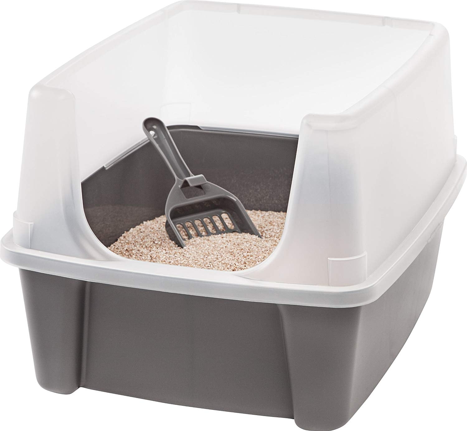 IRIS OpenTop Cat Litter Box with Clear HighShield without Scoop, Dark