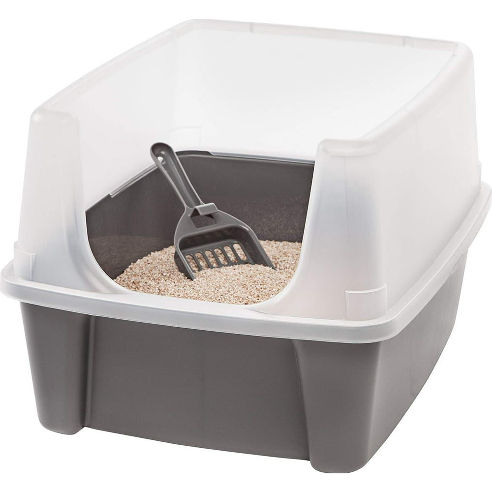 IRIS OpenTop Cat Litter Box with Clear HighShield without Scoop, Dark