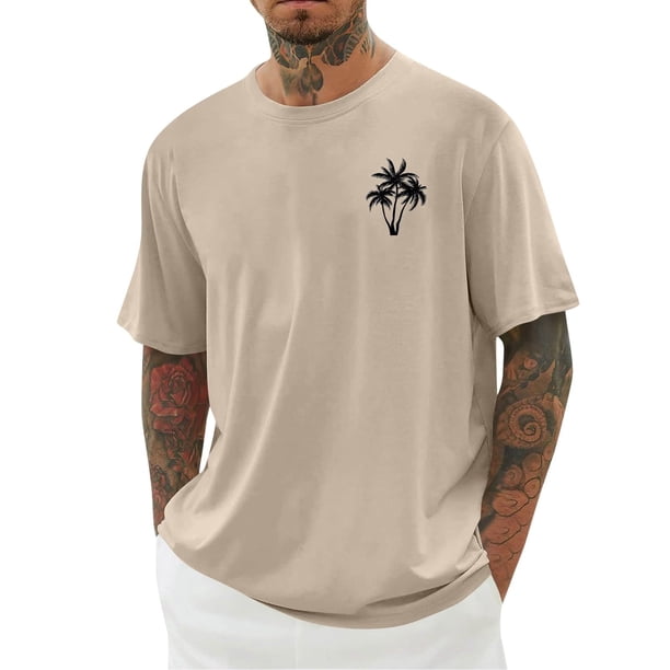 Camisas de Manga Larga para Hombres Imprimir Casual Cuello Redondo Blusa de Manga Corta, Camisas de Lino para Hombres